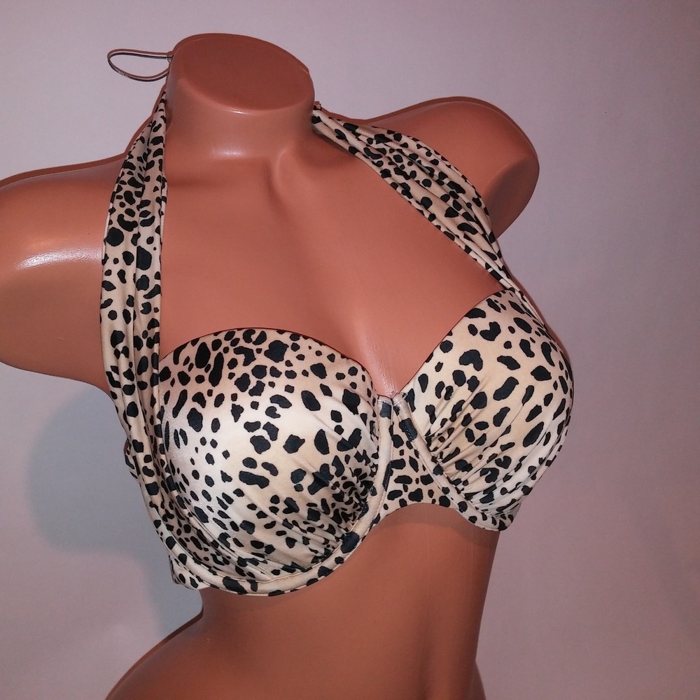 Victoria Secret Swim Bikini Top 36D Animal Print Leopard Lightly Lined Halter